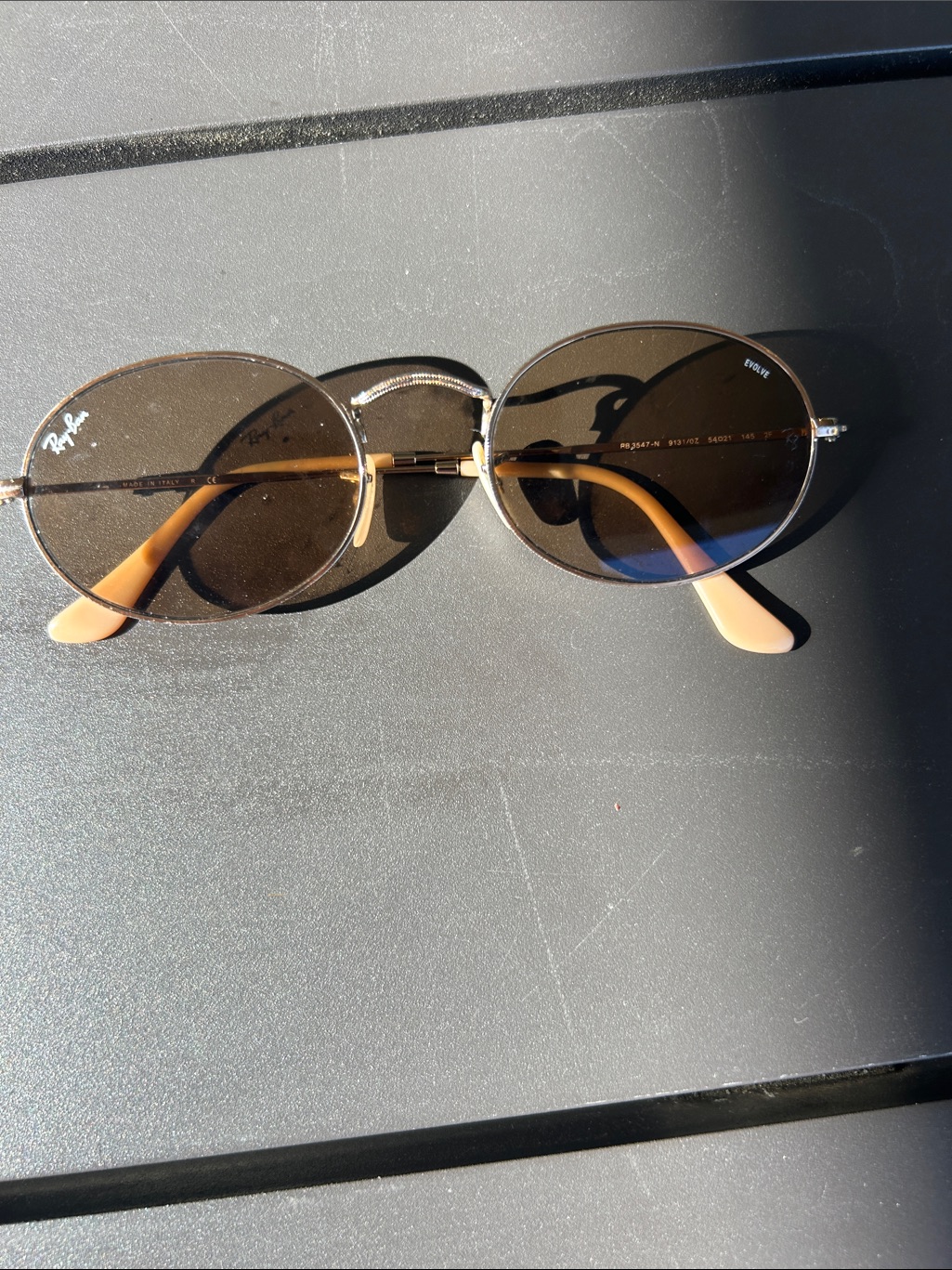 Ray-Ban Gold Frame Sunglasses With Brown Lenses And Beige Tips